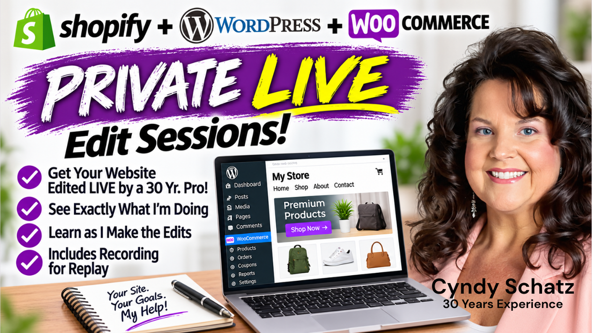 PRIVATE 1-1 LIVE Website Edit Sessions (Shopify, Wordpress, Woocommerce)